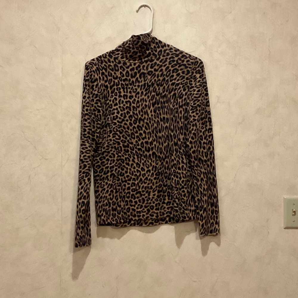 LOFT Leopard Print Mock Neck Long Sleeve Top - Brown & Black